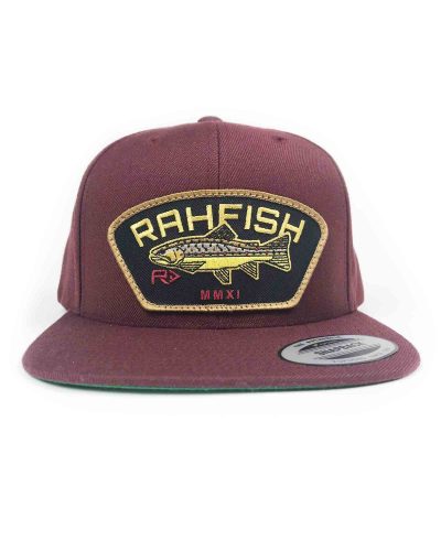 RAINBOW TROUT BURGUNDY SNAP2 RAHFISH BROWN TROUT SNAPBACK HAT